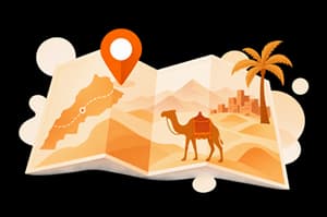 Morocco trip planning map with location pin, camel and palm tree