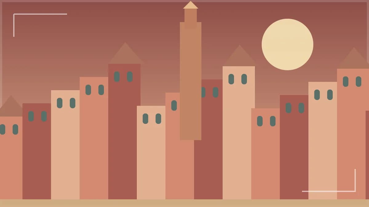 Illustrated Marrakech medina and minaret