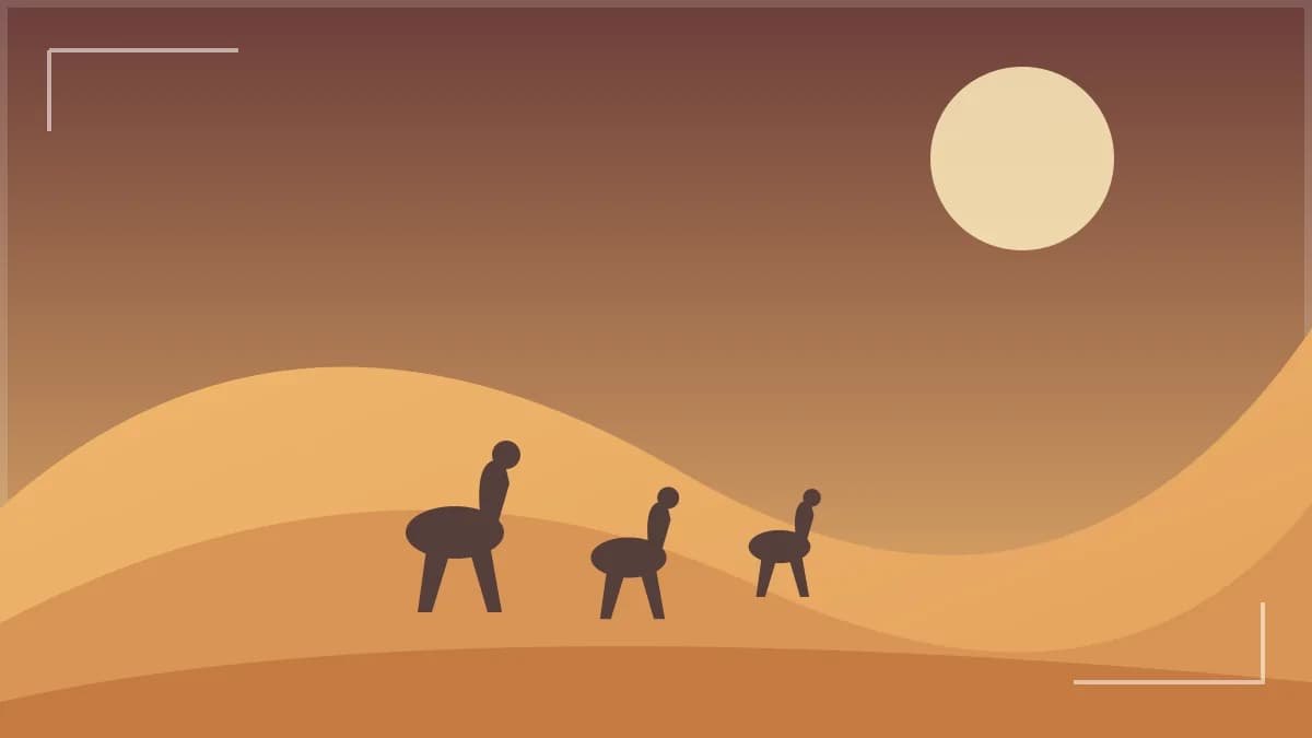Illustration of camel silhouettes in Erg Chebbi Sahara dunes