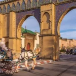 Panoramic view of the Medina in Meknes, Morocco - A vibrant cityscape showcasing traditional Moroccan architecture, ideal for cultural tourism and historical exploration.