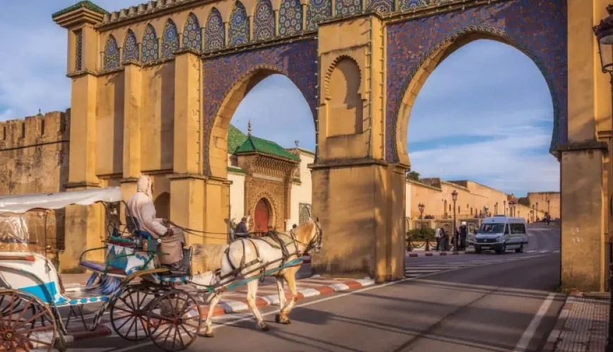 Panoramic view of the Medina in Meknes, Morocco - A vibrant cityscape showcasing traditional Moroccan architecture, ideal for cultural tourism and historical exploration.