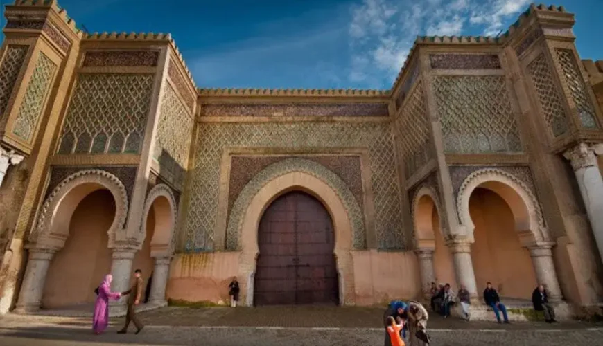 Bab Mansour Gate in Meknes, Morocco - A stunning example of Islamic architecture with intricate tile work and historical significance, a must-see tourist attraction in Meknes