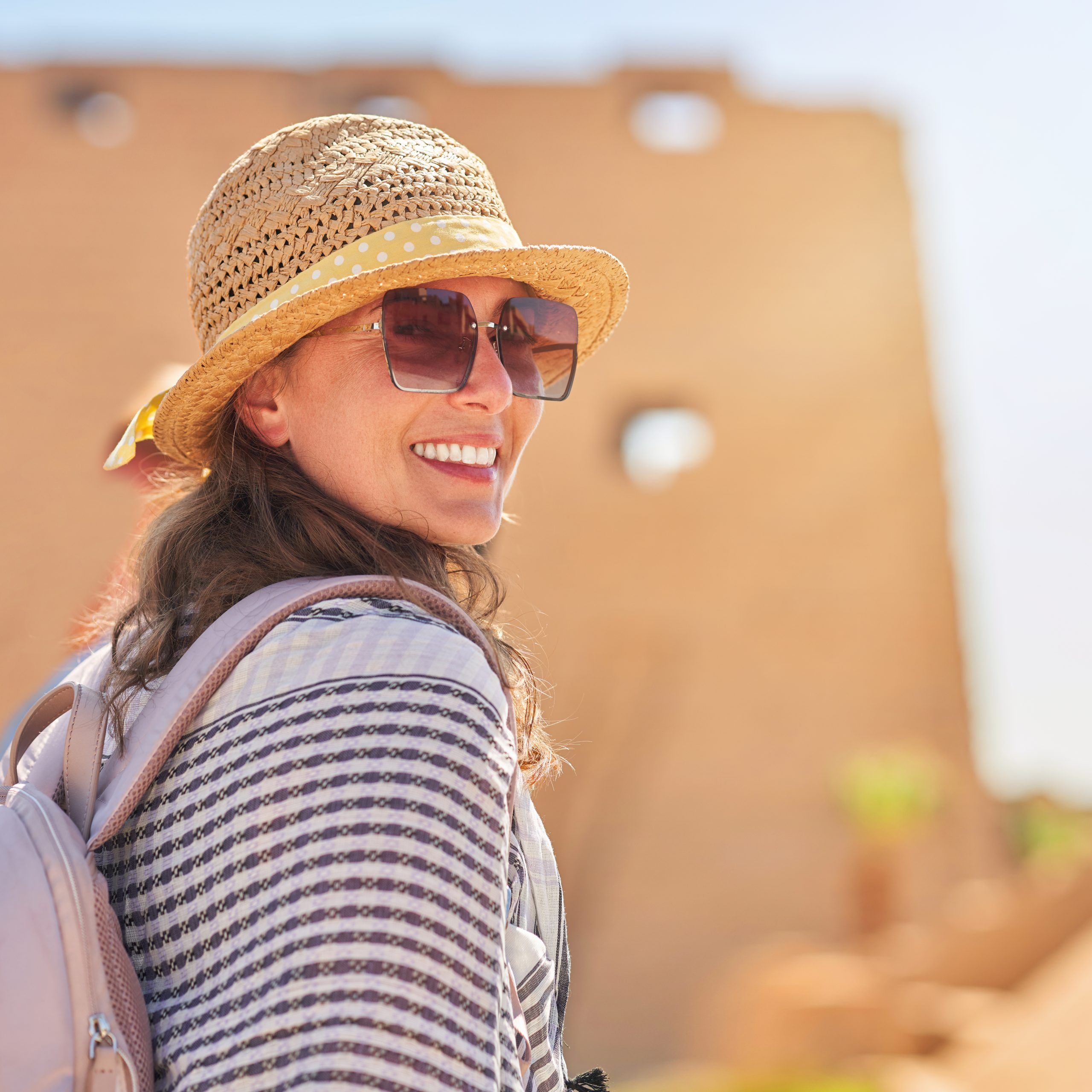 Tourist woman in Merzouga desert.